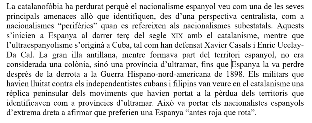 L'esdeveniment se centra en una tertúlia amb Josep Pich Mitjana sobre les causes de la catalanofòbia a Espanya, amb tendència a oferir una visió històrica sobre el conflicte entre el centralisme espanyol i l'autogovern català.